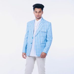 Blue and White Checks Blazer for Men