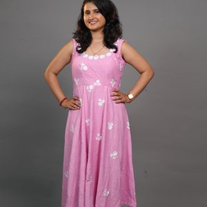 Pink frock with floral embroidery